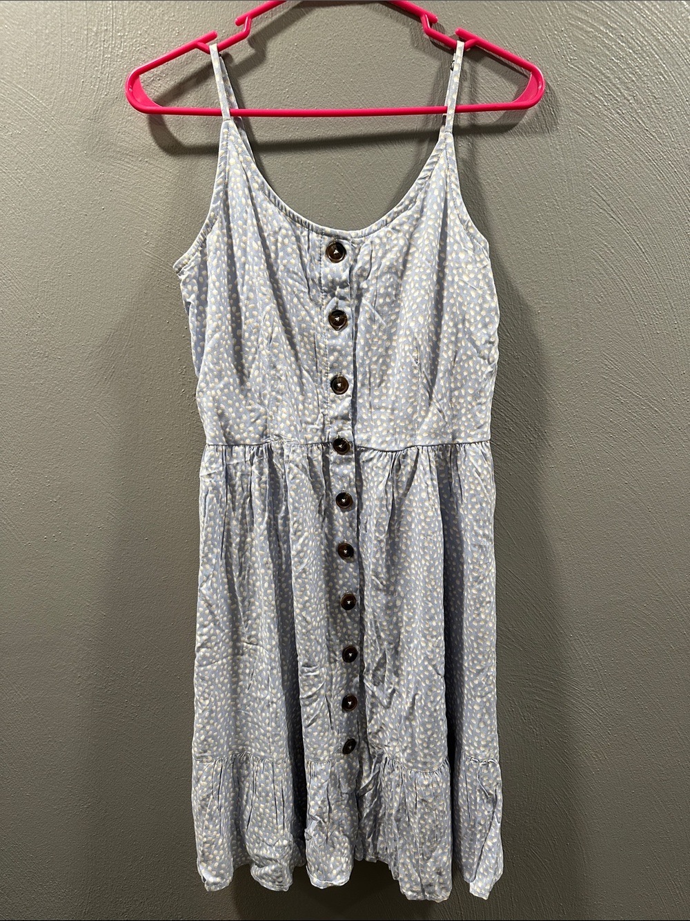 Japna Light Blue Spaghetti Strap Button-Front Midi Dress